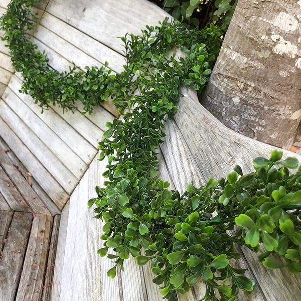 slide 1 of 4, 9 ft Artificial Boxwood Garland for Wedding