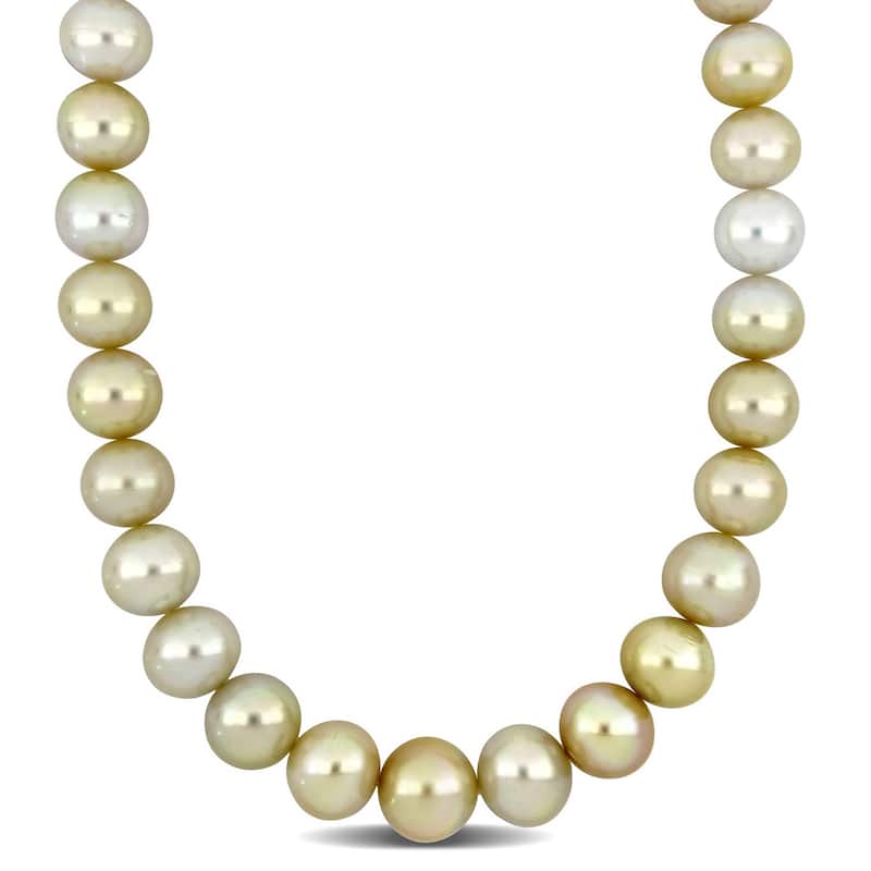 Miadora 14-16.5mm Cutlured Golden South Sea Pearl Graduated Diamond Accent Necklace in 18k Yellow Gold