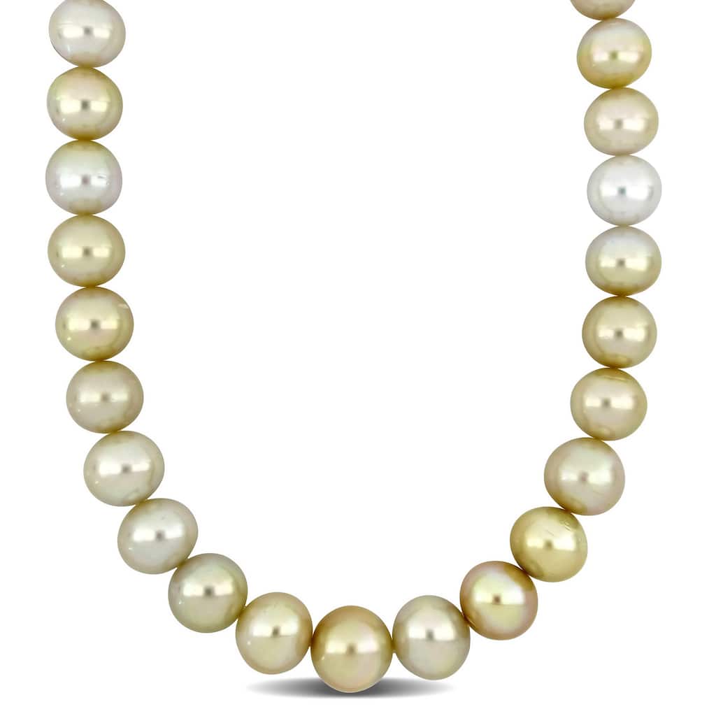 Miadora 14-16.5mm Cutlured Golden South Sea Pearl Graduated Diamond Accent Necklace in 18k Yellow Gold