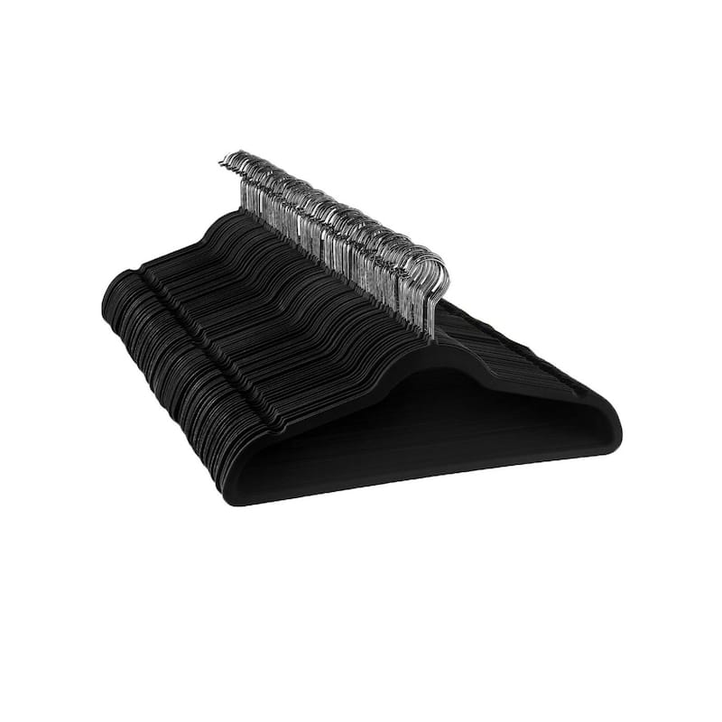 Elama Home 100Pc Velvet Slim Clothes Hangers w/ SS Swivel Hooks Black