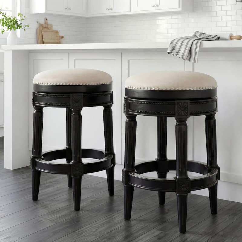 New Ridge Home Goods Chapman Counter-Height Backless Swivel Bar Stool - Counter Height - Obsidian Black/Antique Ivory Seat