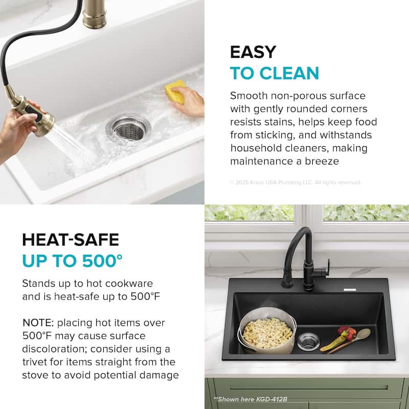KRAUS Granite 31 inch 1-Bowl Undermount Drop-in Kitchen Sink
