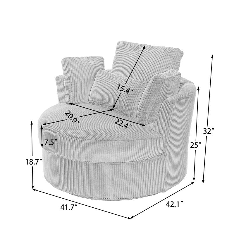 Indoor Corduroy Swivel Chair with Pillows