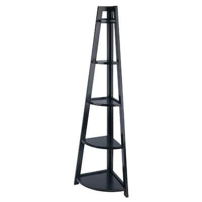 Adam 5-Tier A-Frame Corner Shelf, Black - 18.39 x 12.99 x 58.03 inches