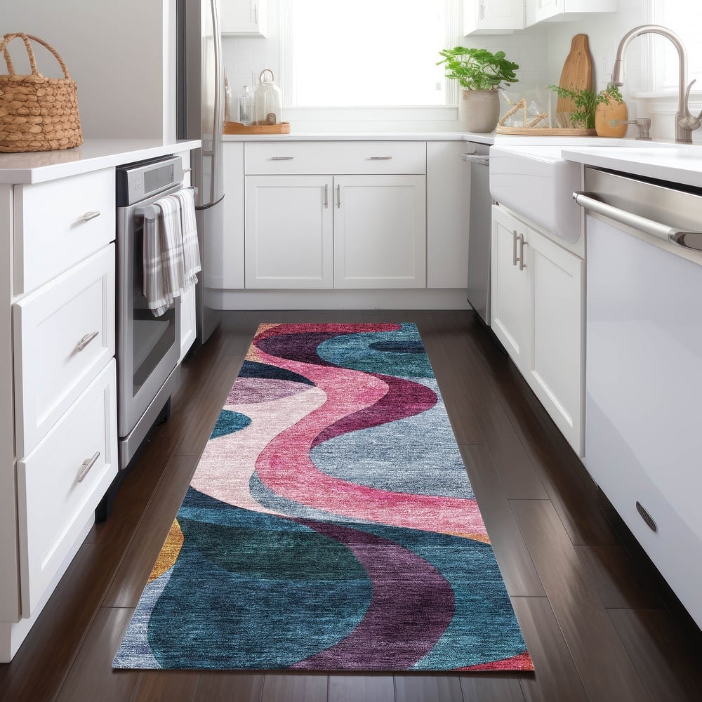Machine Washable Indoor/ Outdoor Abstract Chantille Rug