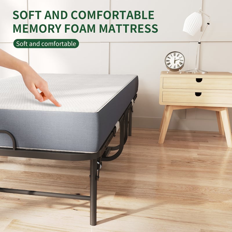 Twin Size Foldable Bed with 3.7" Memory Foam Mattress - Heavy-Duty 300lb Capacity, 360° Wheels
