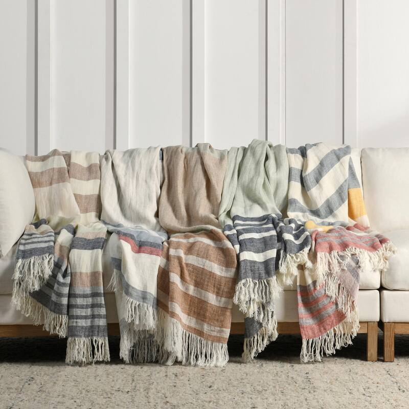 Villa by Classic Home Sherry 100% Belgian Linen Multicolor Throw Blanket