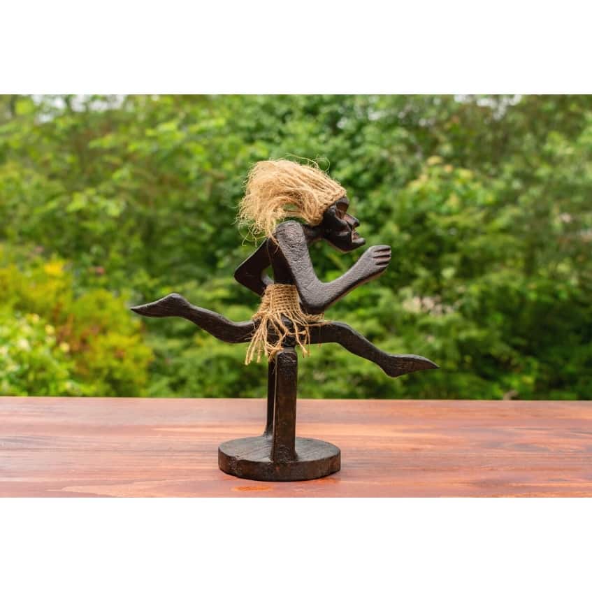 Handmade Wooden Primitive Hurdler Tribal Funny Statue Sculpture Tiki Bar Handcrafted Unique Gift Home Decor Figurine Decoration