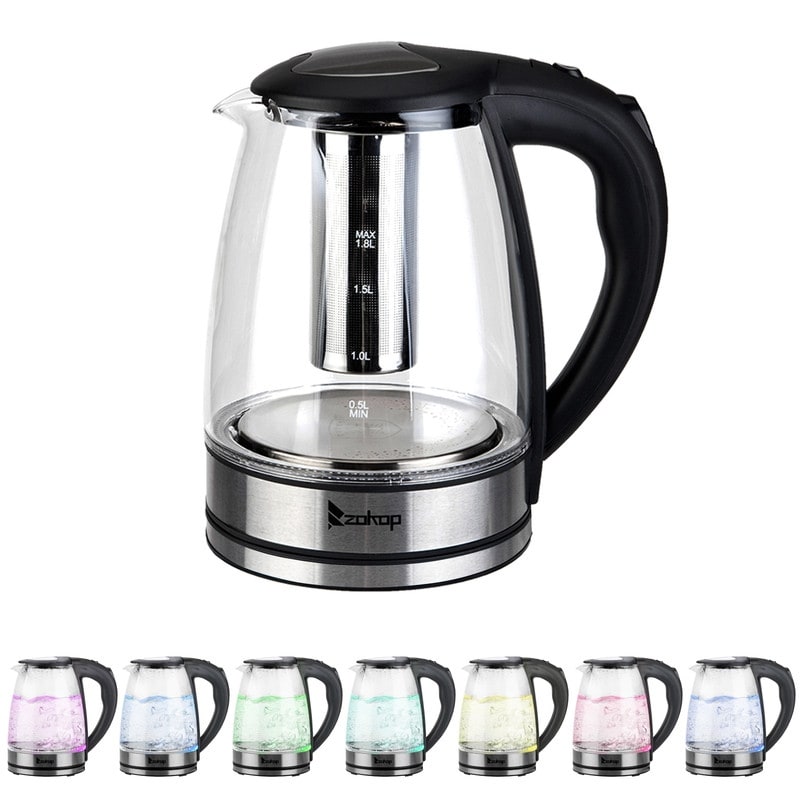  MegaChef 1.8Lt. Glass Body and Stainless Steel Electric Tea  Kettle with Tea Infuser: Home & Kitchen
