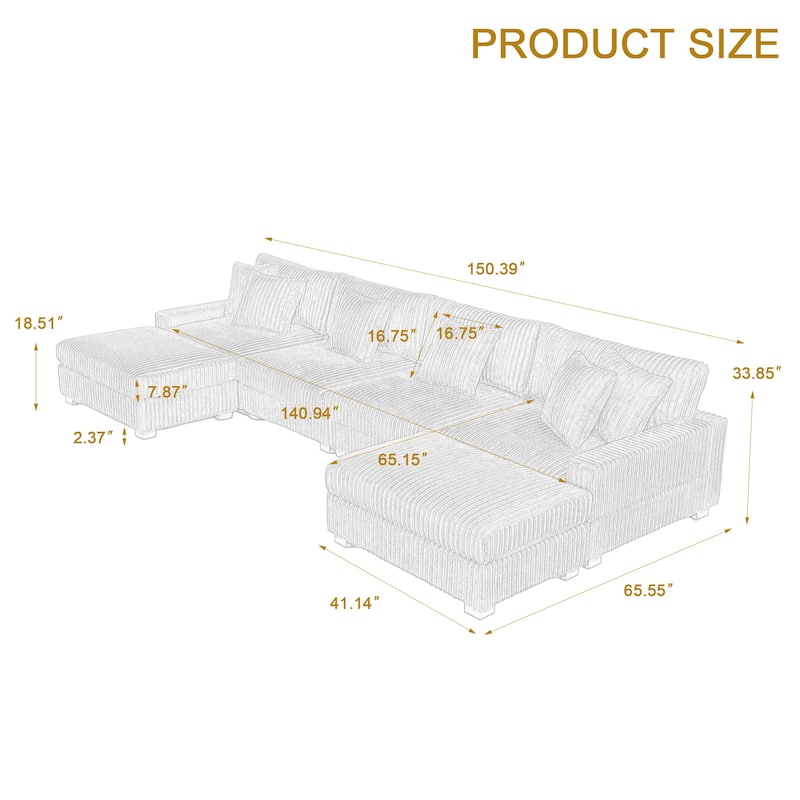 Anne 150" W Upholstered Plush Corduroy Modular Sectional Sofa