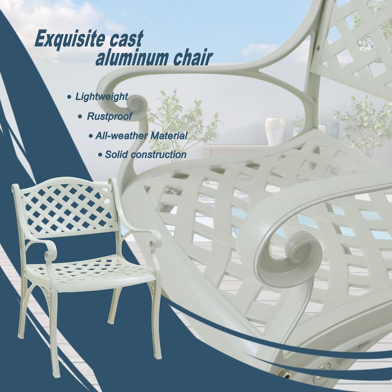 Clihome Outdoor Cast Aluminum Arm Dining Chair (Set of 2)
