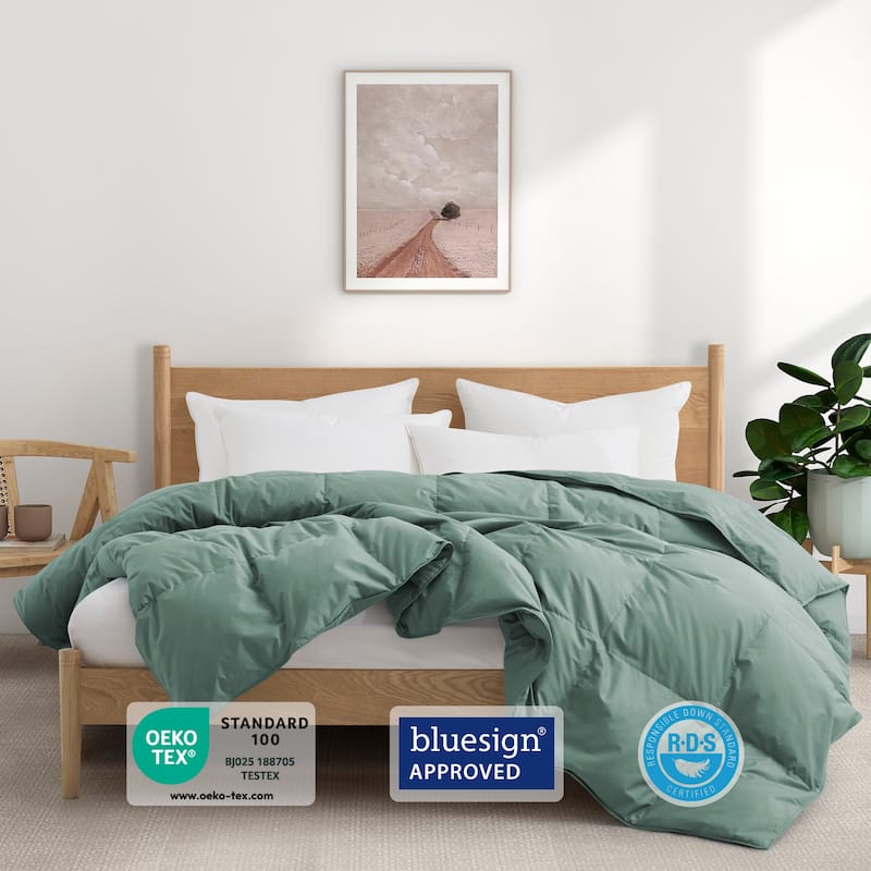 All Season 100% Organic Cotton Down Breathable Duvet Insert Medium Warmth Comforter - Full-Queen (88"x90") - Medium Weight Laurel Green