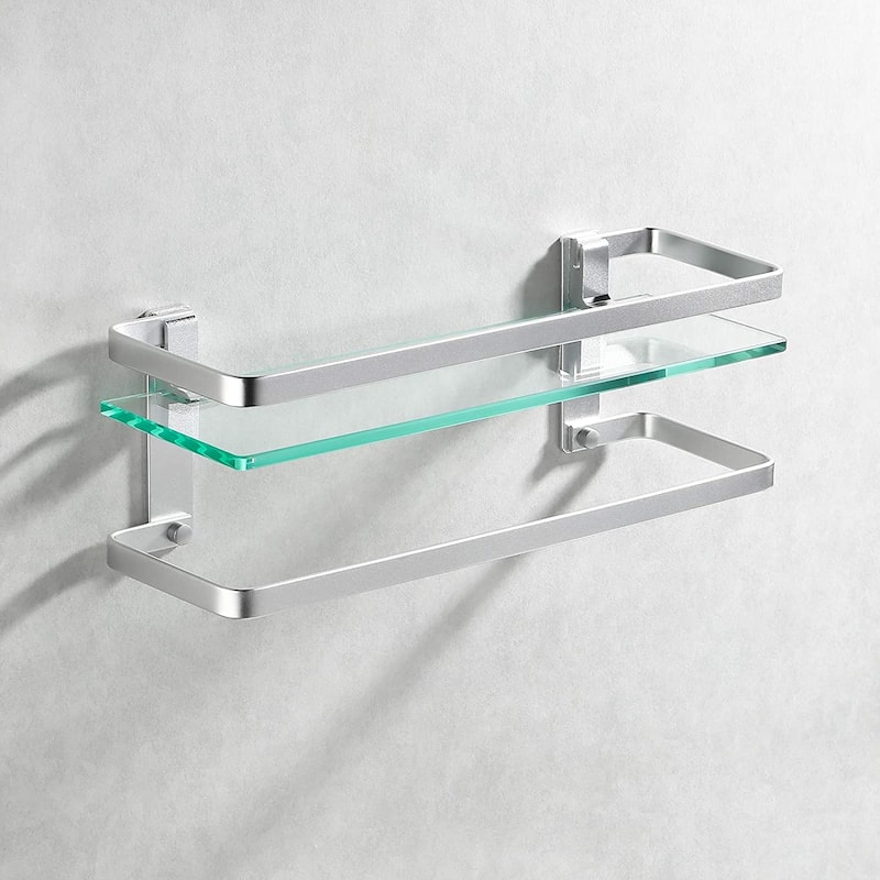 Wall Mount Glass Floating Shelf With Towel Bar