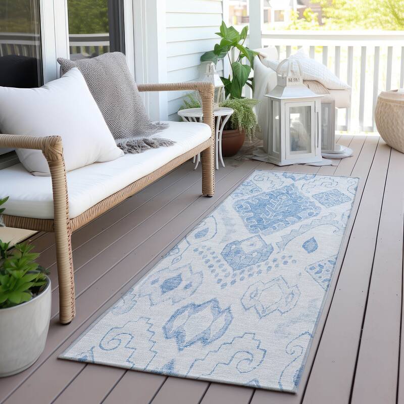 Machine Washable Indoor/ Outdoor Chantille Global Boho Rug - Blue - 2'3" x 7'6"