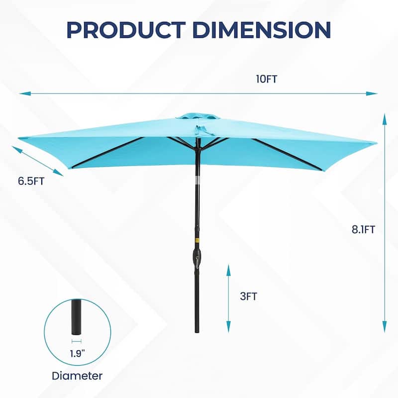 6.5 x 10 Ft Rectangular Patio Umbrella with Crank
