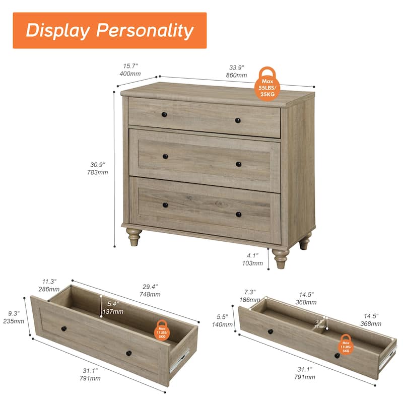 Nightstand Bedside Table, Wood Side Table with 3 Drawer