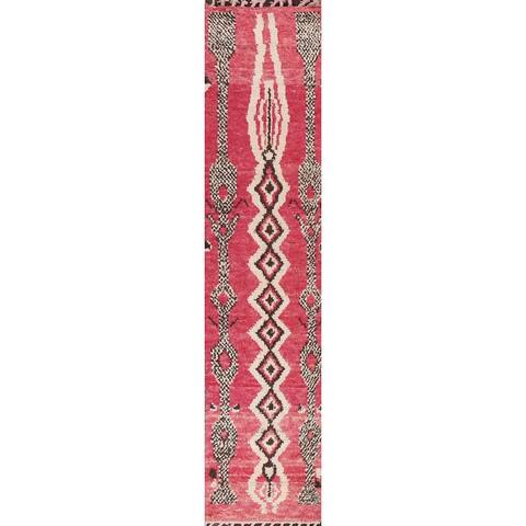 Geometric Tribal Moroccan Hallway Runner Rug Hand-knotted Wool Carpet - 1'11" x 10'10"
