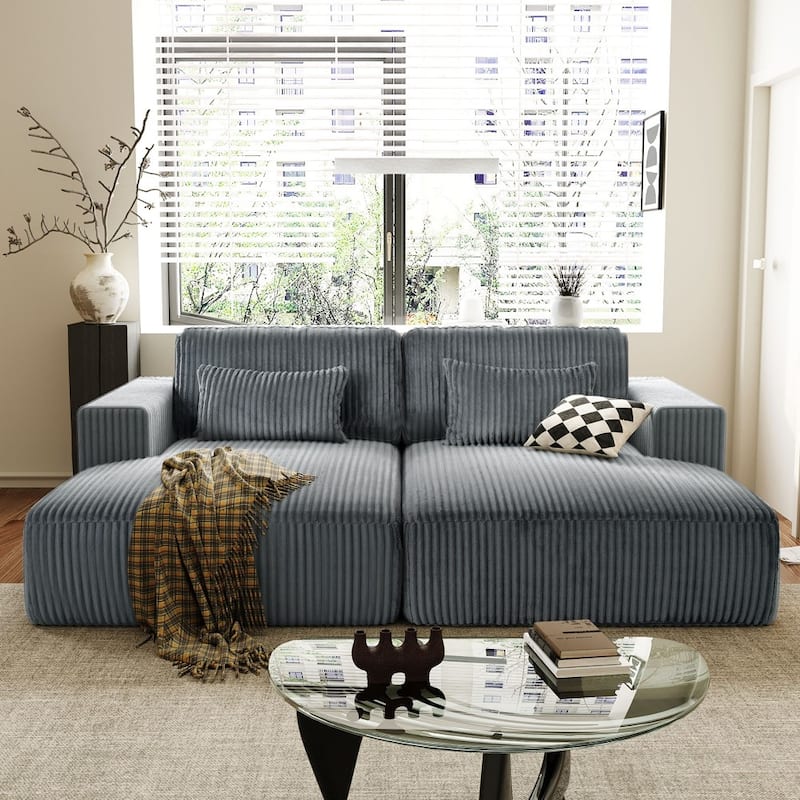 Modern Corduroy Sleeper Double Sofa Bed with 2 Pillows for Living Room - Grey