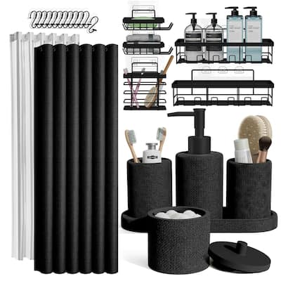 Empyrean Complete Bathroom Accessories Set Shower Curtain, Bath Rugs & Shower Caddies