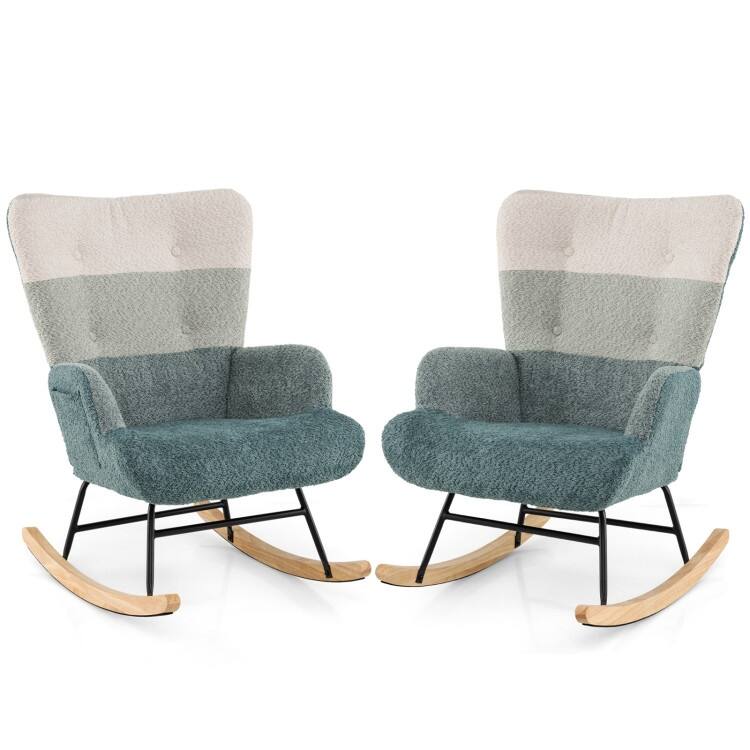 Multi-Color Boucle Sponge Rubber Wood Rocking Chair with Side Pocket - 33" x 27" x 35"