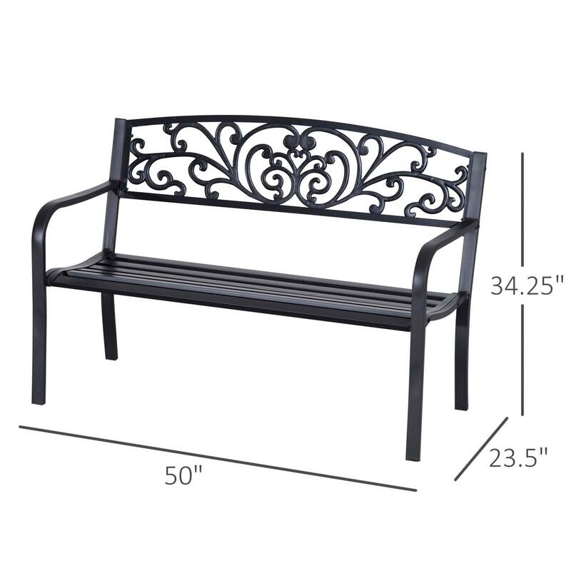Elegant Leisure Bench Entryway Bench with Floral Decorated Backrest, Hallway Bench Porch Bench Patio Bench with Armrests