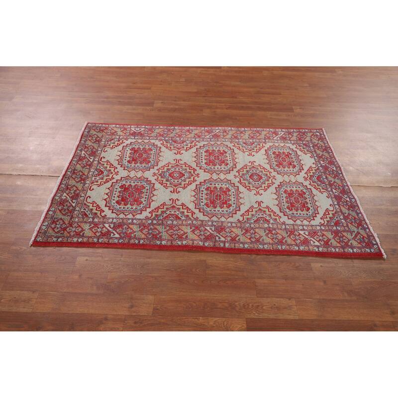 Geometric Multi-Color Kazak Foyer Rug Hand-Knotted Wool Carpet - 3'3" x 5'1"