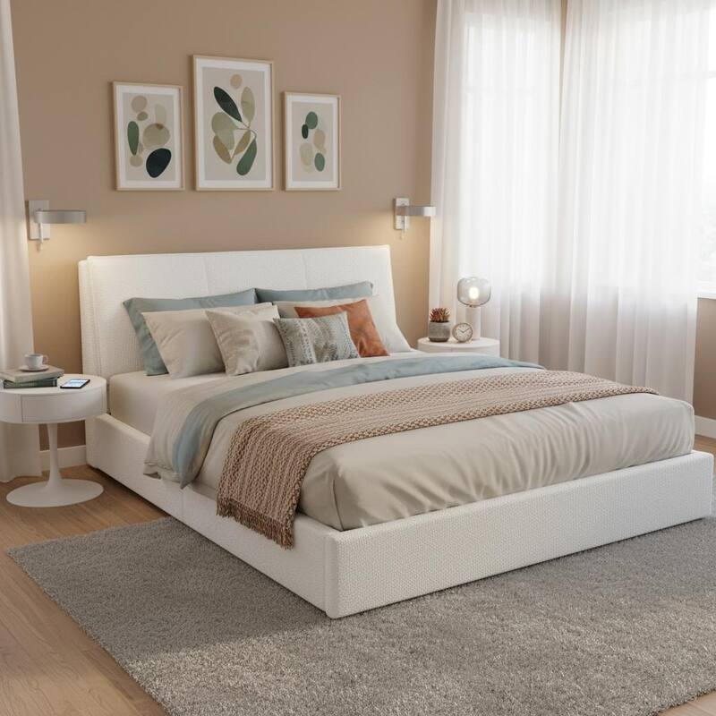 Christopher Knight Home - Ergonomic Boucle Upholstered Platform Bed Frame
