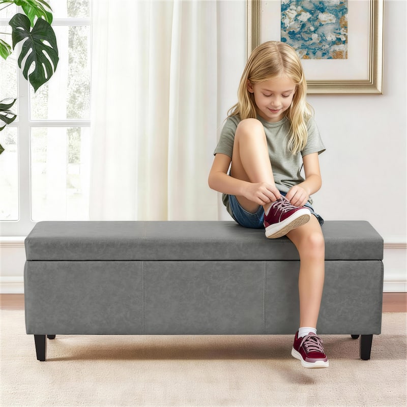 50.3" x 17.50" x 18" Upholstered Rectangular Storage Ottoman-Faux Leather