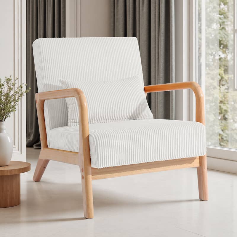 Uixe Modern Solid Wood Upholstered Corduroy Accent Chair - Single - Beige