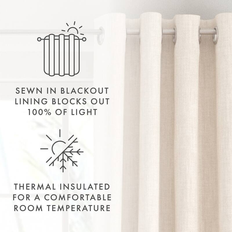 Becky Cameron Set of 2 Linen Blend Energy Saving Blackout Grommet Curtains