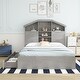 preview thumbnail 59 of 69, Wooden platform bed with house shaped storage headboard and drawers
