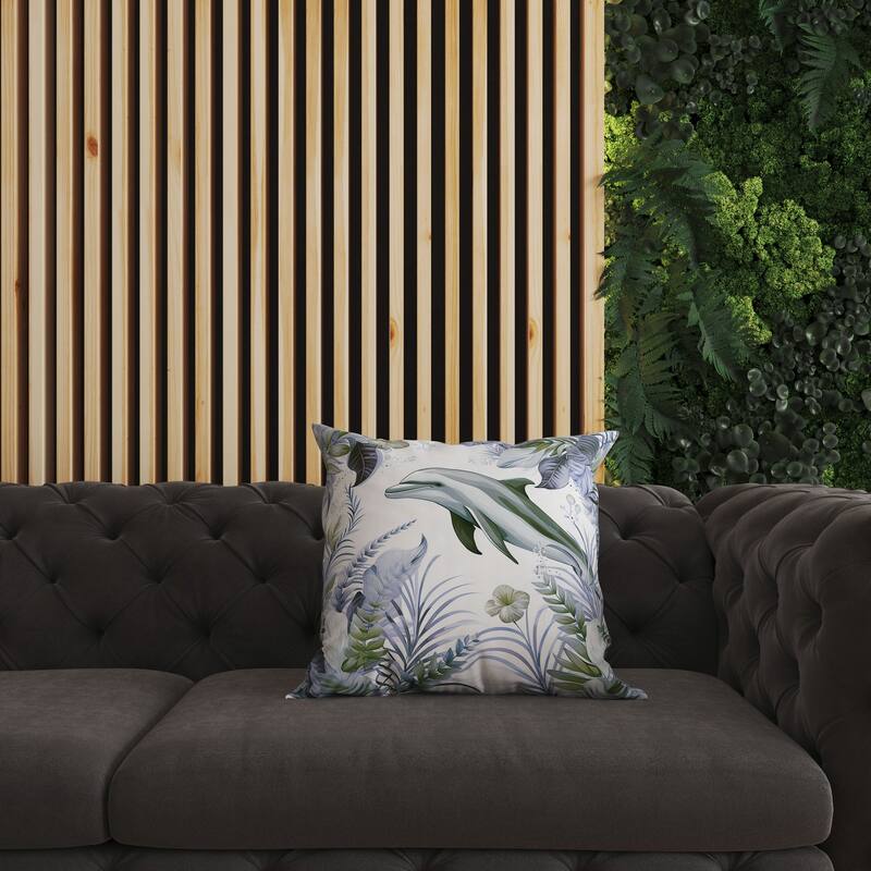 Green And Blue Dolphin Haven Faux Suede Throw Pillow Zipper