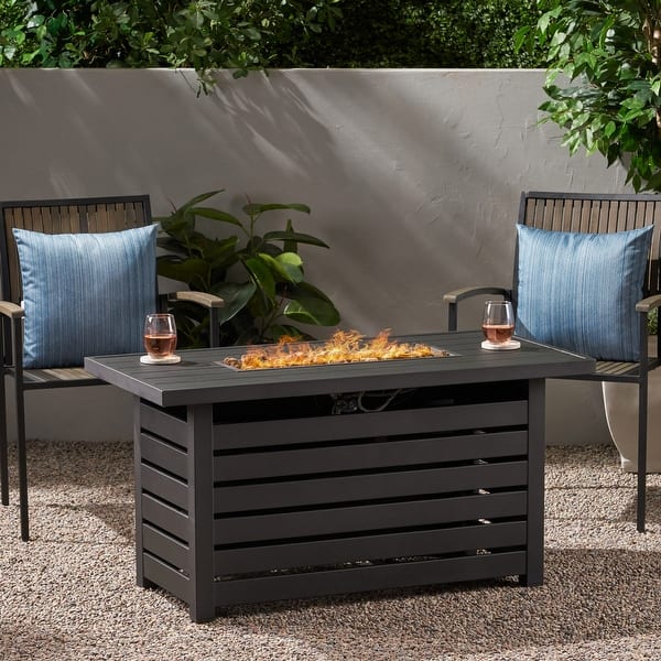 slide 2 of 12, Rene 30,000 BTU Rectangular Iron Firepit Table by Christopher Knight Home - N/A Black