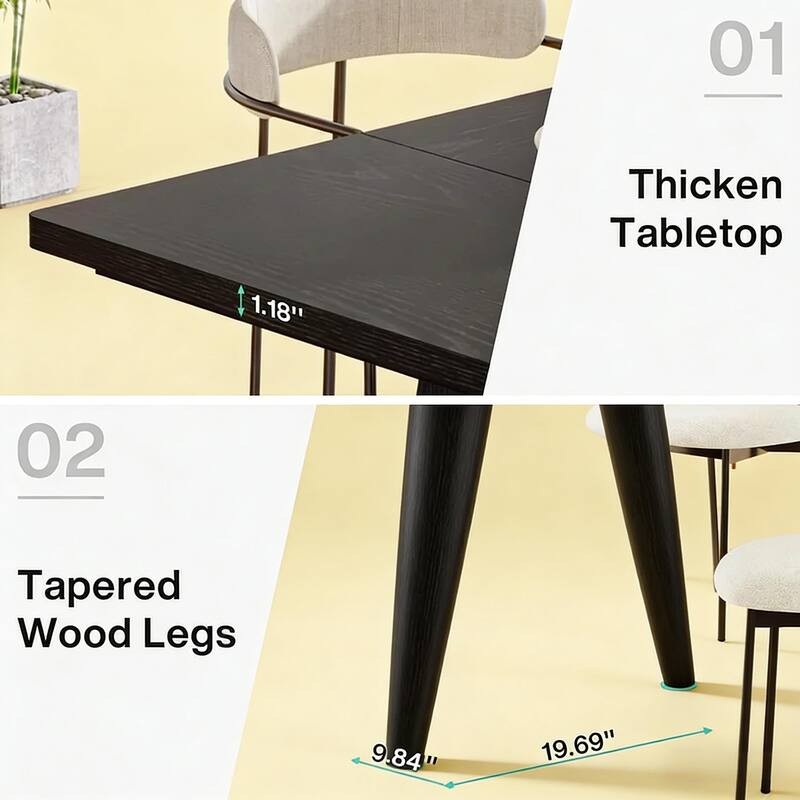 Dining Table for 6, Kitchen Table with Thick Tabletop, Wood Home Office Table Meeting Table Computer Table