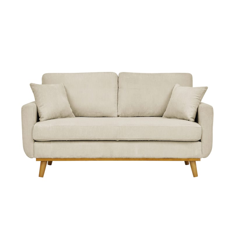 Mid-Century Corduroy 2-Seater Sofa in Cream