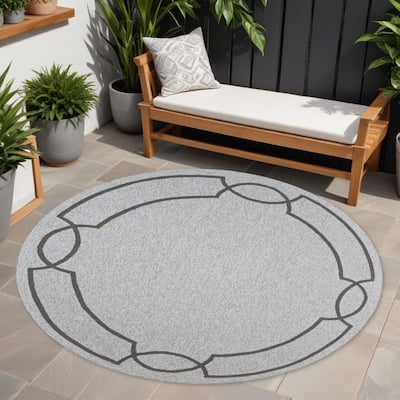 Masi Timeless Solid Weather Resistant Heritage-Inspired Hand-Woven Round Outdoor Rug - 7' Round