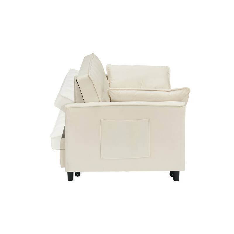 Convertible Velvet Sofa Bed with Pillows, 3-in-1 Design for Living Room