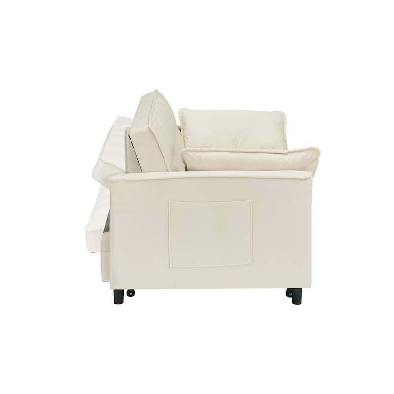 Modern velvet sofa, sofa pull-out bed, small love seat casual sofa with back, pockets, 3 in 1 convertible sleep sofa bed.