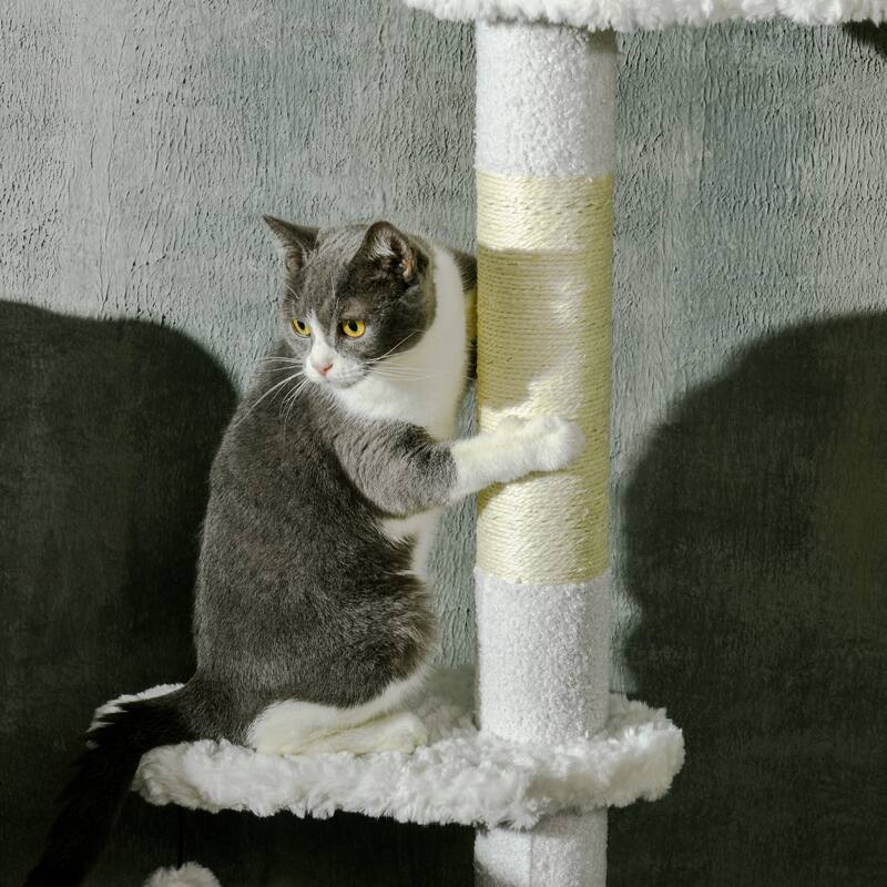 Floor to Ceiling Cat Tree with Scratching Posts, 88.5"-100.5" Adjustable Height, Cat Climbing Tower with Cloud Shape Platforms