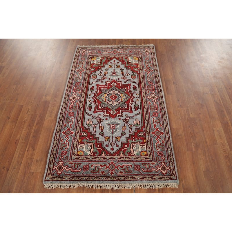 Heriz Serapi Indian Accent Rug Hand-Knotted Wool Carpet - 3'1"x 4'11"