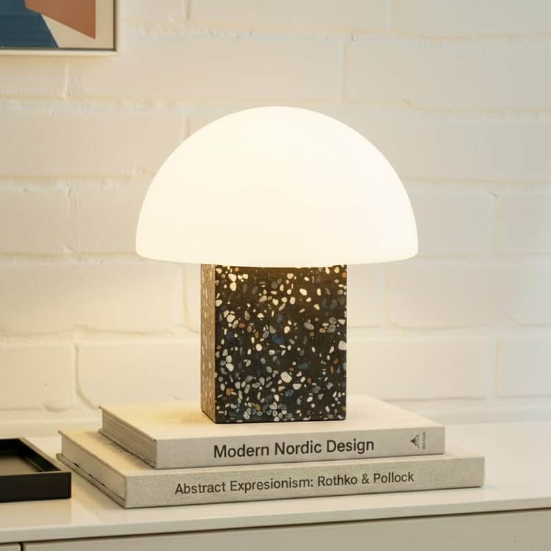 Brightech Gavin LED Marbled Natural Gray Stone Modern Industrial Square Dimmable Bedside Nightstand Desk Lamp