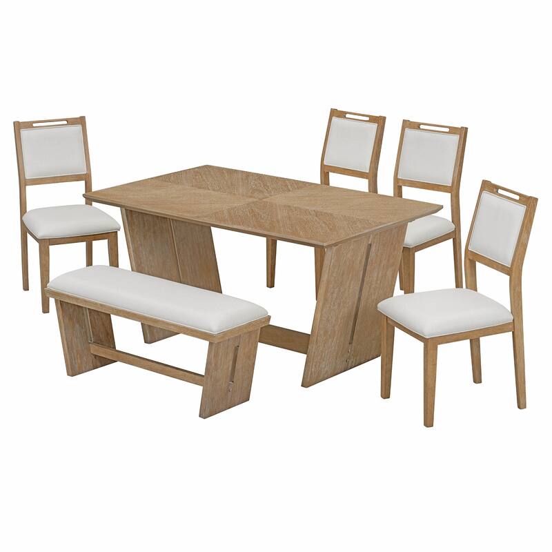 6-Piece Transitional Dining Set with 4 Chairs & Bench
