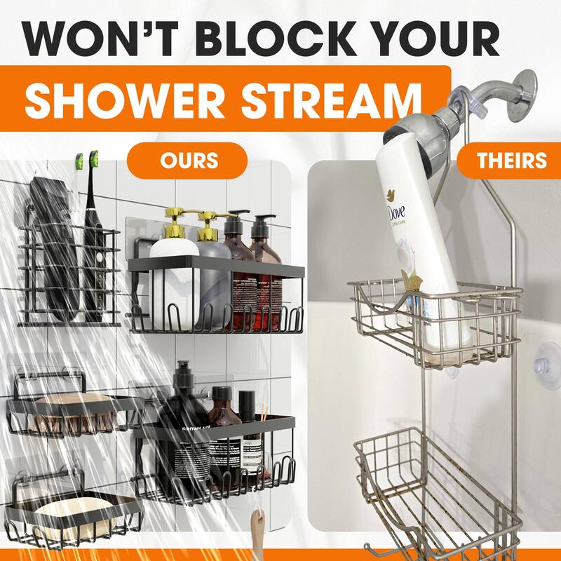 Cheer Collection 5 Pack Stainless Steel Shower Caddy Set Wall Mounted No Drill Storage Organizer - Pack of 5