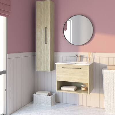 Soho 24" Bathroom Vanity Cabinet | Toasted Oak Wood | 24 X 20 X 18 Inch Vanity Cabinet + Ceramic Top Sink