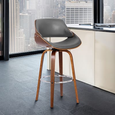 Mona Gray Faux Leather and Black or Walnut Wood Swivel Counter or Bar Stool