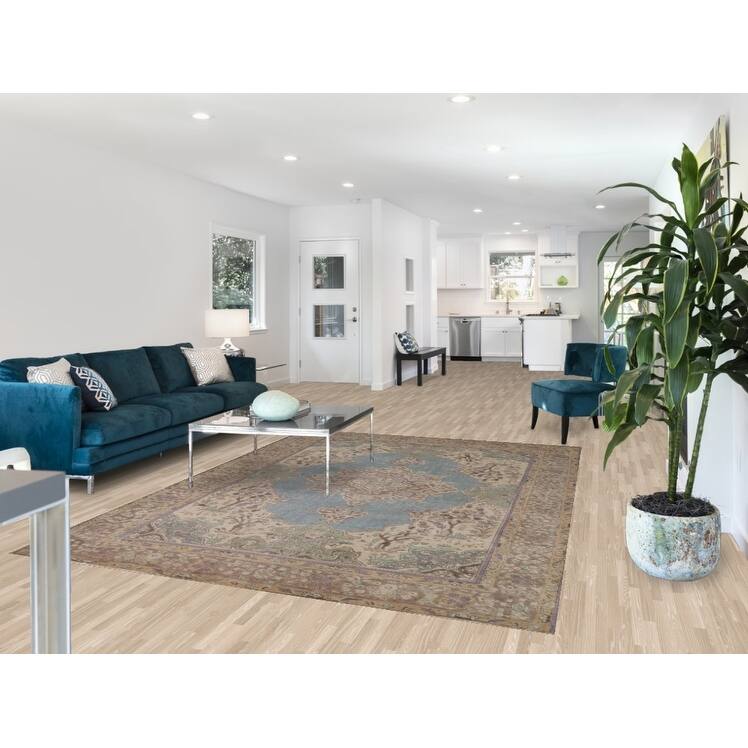 Hand Knotted Oriental 100% Wool Carpet Traditional Floral Navy Blue & Blues Tabriz Area Rug - 8' 11'' X 6' 7''