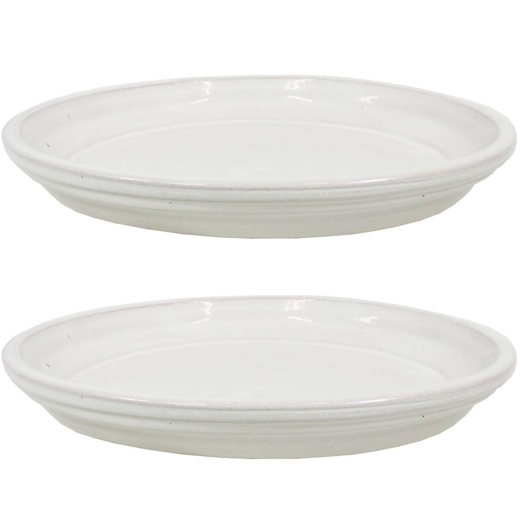 9" Glazed Ceramic Planter Saucers Pearl Set of 2