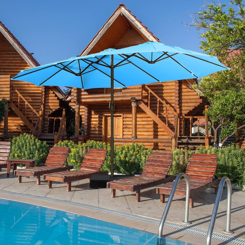 Aoodor 15ft Outdoor Double Sided Market Patio Umbrella with Base Stand