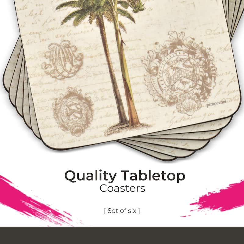 Pimpernel Set of 6 Vintage Palm Study Coasters - 4 Inches Sq.