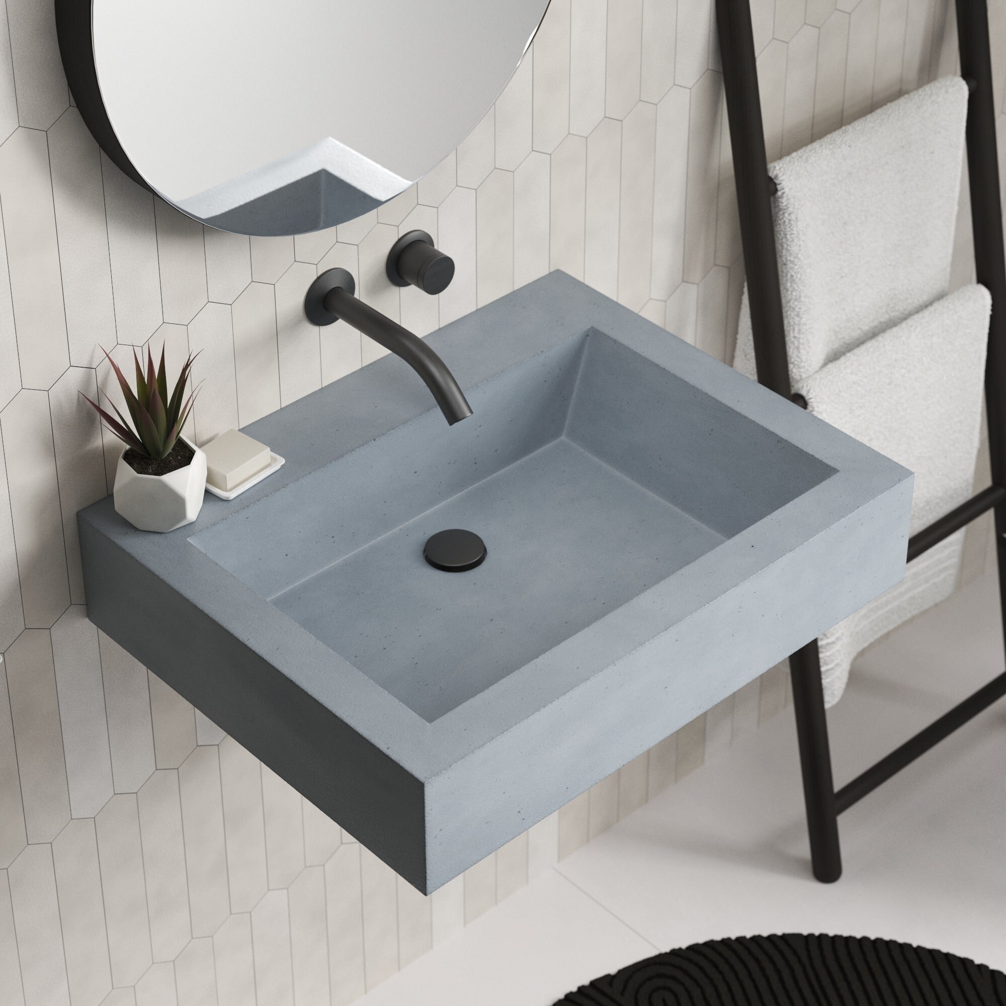 Natoma 24" Wall-Mounted Concrete Rectangular Bathroom Sink - Single Faucet Hole